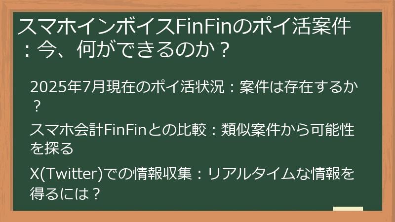 スマホインボイスFinFinのポイ活案件：今、何ができるのか？