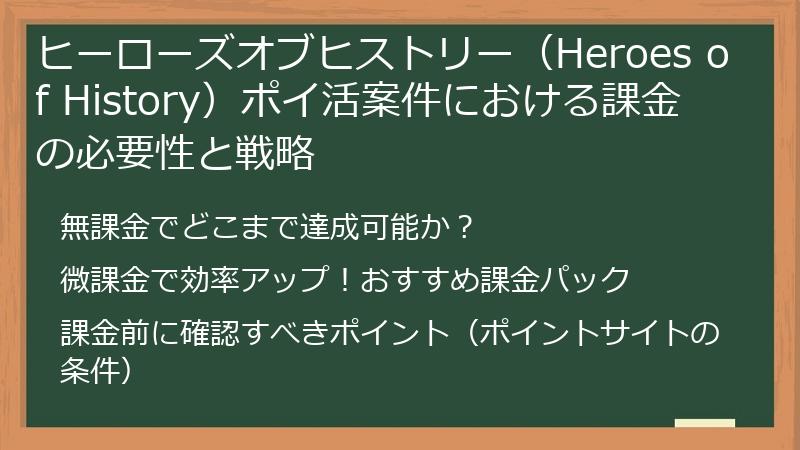 ヒーローズオブヒストリー（Heroes of History）ポイ活案件における課金の必要性と戦略