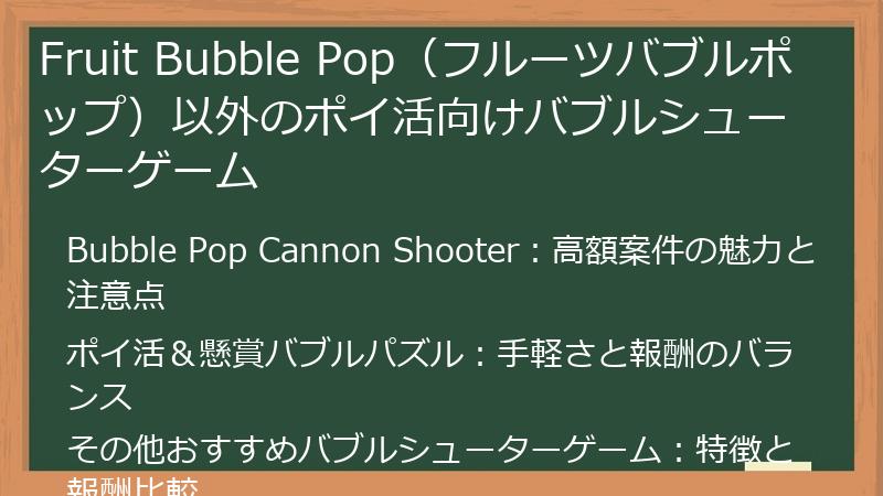 Fruit Bubble Pop(フルーツバブルポップ)以外のポイ活向けバブルシューターゲーム