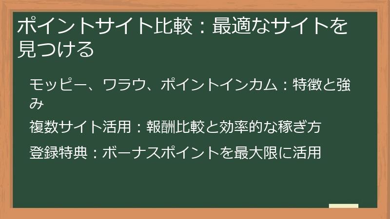 ポイントサイト比較:最適なサイトを見つける