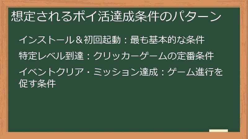 想定されるポイ活達成条件のパターン