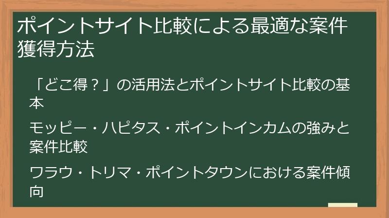 ポイントサイト比較による最適な案件獲得方法