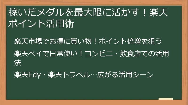 稼いだメダルを最大限に活かす！楽天ポイント活用術