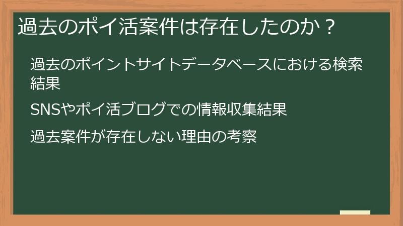 過去のポイ活案件は存在したのか？