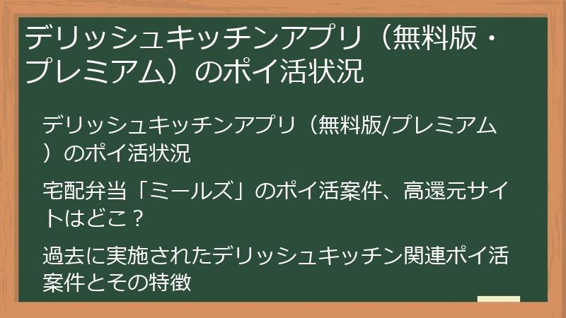 デリッシュキッチンアプリ（無料版・プレミアム）のポイ活状況