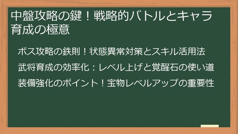 中盤攻略の鍵！戦略的バトルとキャラ育成の極意