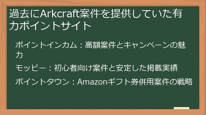 過去にArkcraft案件を提供していた有力ポイントサイト