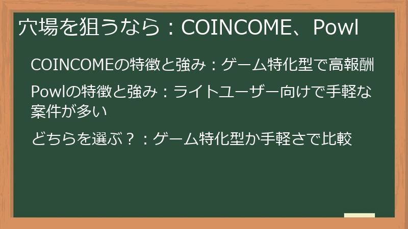穴場を狙うなら：COINCOME、Powl