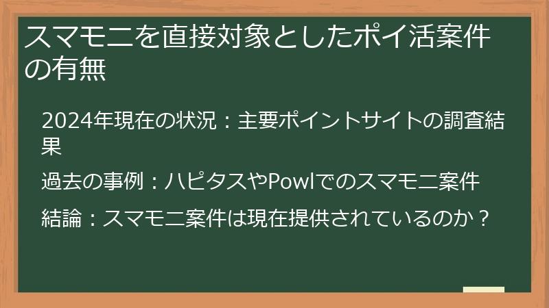 スマモニを直接対象としたポイ活案件の有無