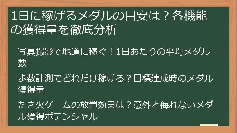 1日に稼げるメダルの目安は？各機能の獲得量を徹底分析