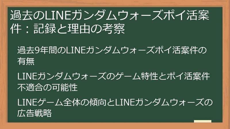 過去のLINEガンダムウォーズポイ活案件：記録と理由の考察