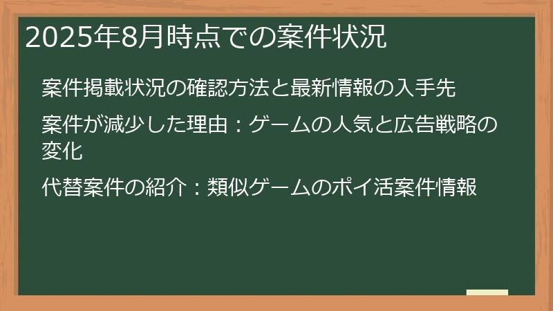 2025年8月時点での案件状況