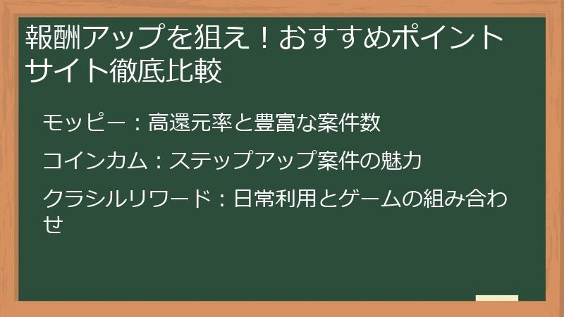 報酬アップを狙え!おすすめポイントサイト徹底比較