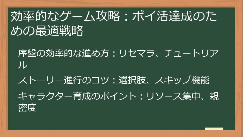 効率的なゲーム攻略：ポイ活達成のための最適戦略