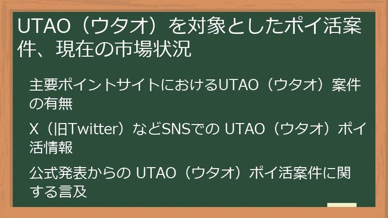 UTAO（ウタオ）を対象としたポイ活案件、現在の市場状況