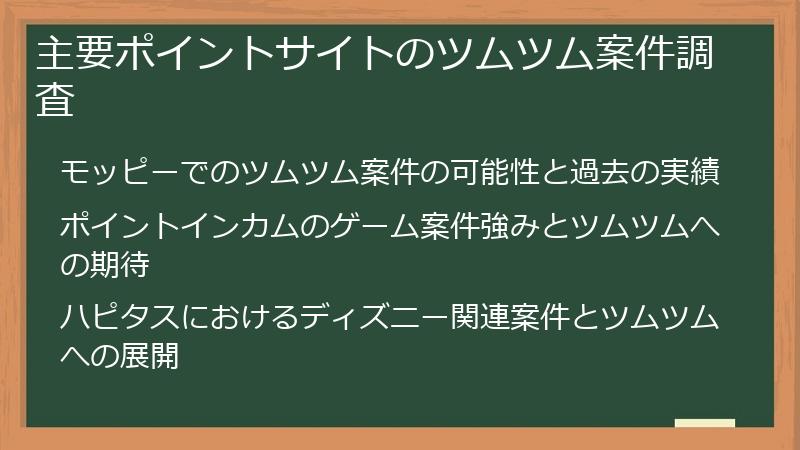 主要ポイントサイトのツムツム案件調査