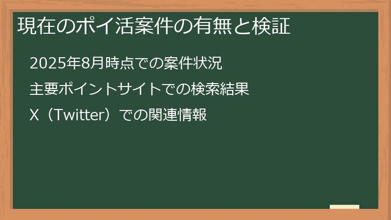 現在のポイ活案件の有無と検証