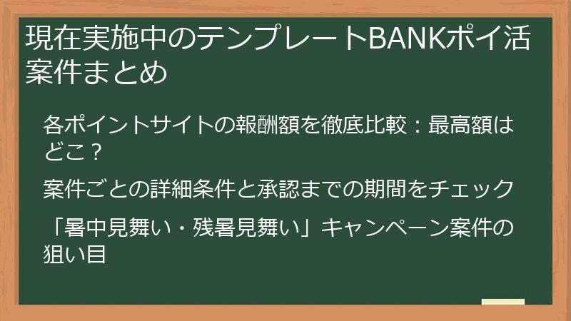 現在実施中のテンプレートBANKポイ活案件まとめ