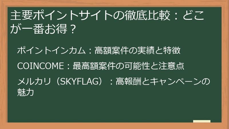主要ポイントサイトの徹底比較：どこが一番お得？