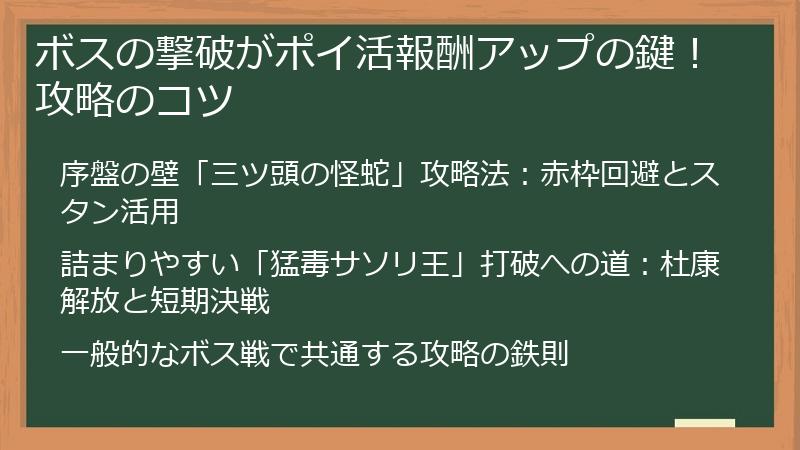 ボスの撃破がポイ活報酬アップの鍵!攻略のコツ