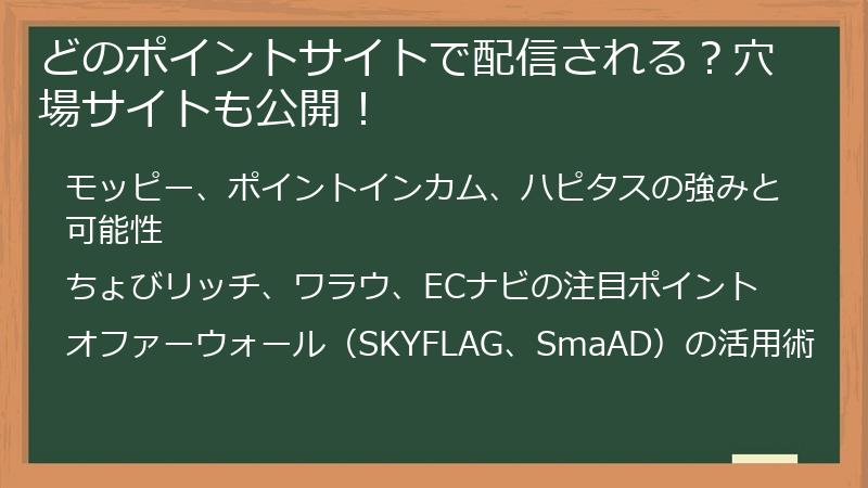 どのポイントサイトで配信される？穴場サイトも公開！