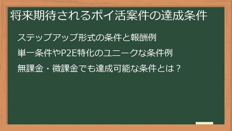 将来期待されるポイ活案件の達成条件