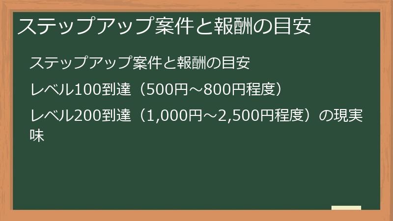 ステップアップ案件と報酬の目安