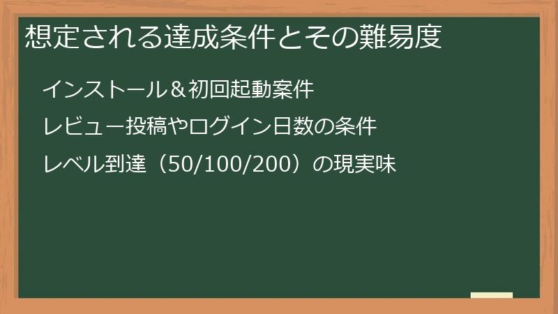 想定される達成条件とその難易度