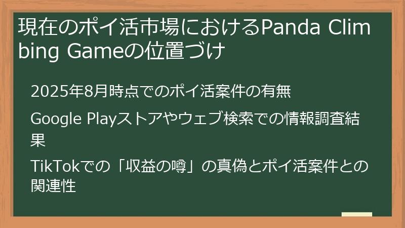 現在のポイ活市場におけるPanda Climbing Gameの位置づけ