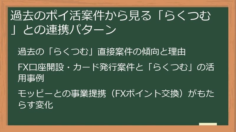 過去のポイ活案件から見る「らくつむ」との連携パターン