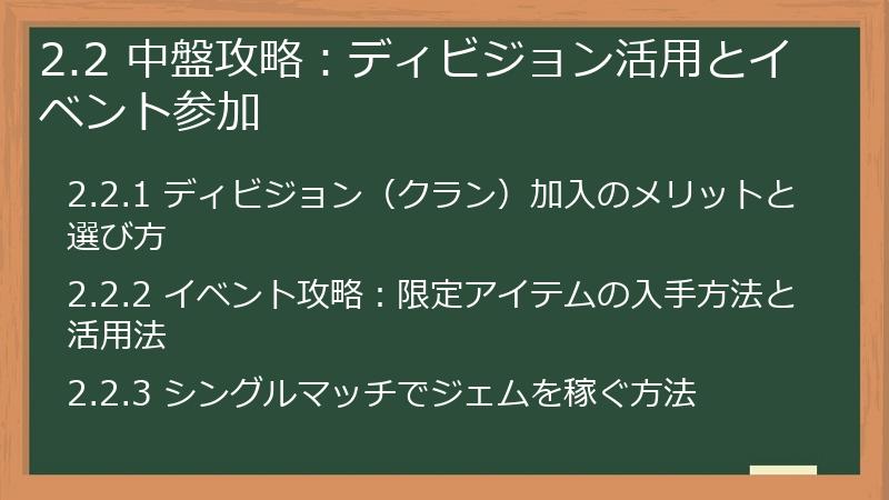 2.2 中盤攻略：ディビジョン活用とイベント参加