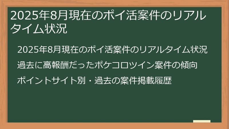 2025年8月現在のポイ活案件のリアルタイム状況