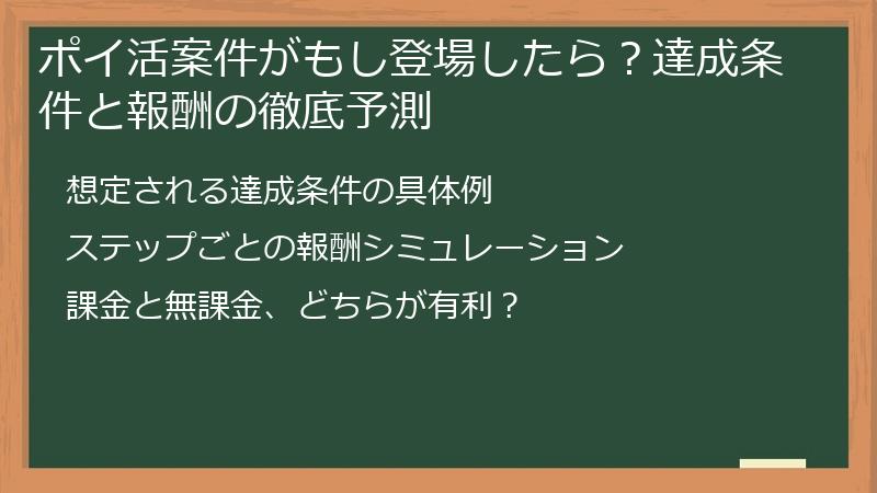 ポイ活案件がもし登場したら？達成条件と報酬の徹底予測