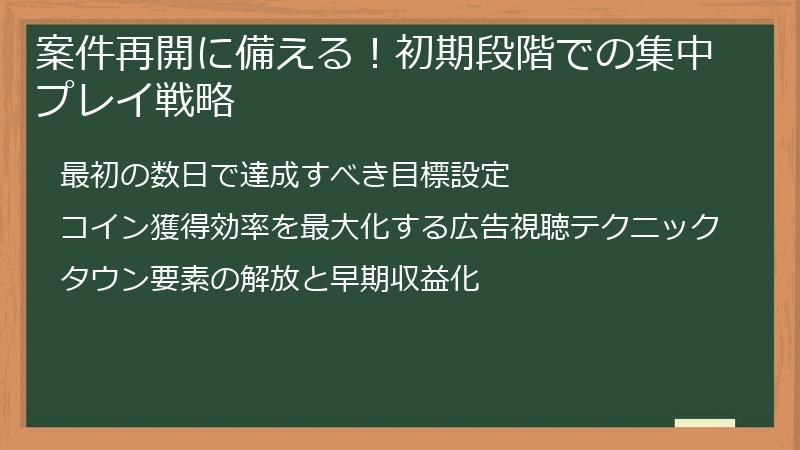 案件再開に備える!初期段階での集中プレイ戦略