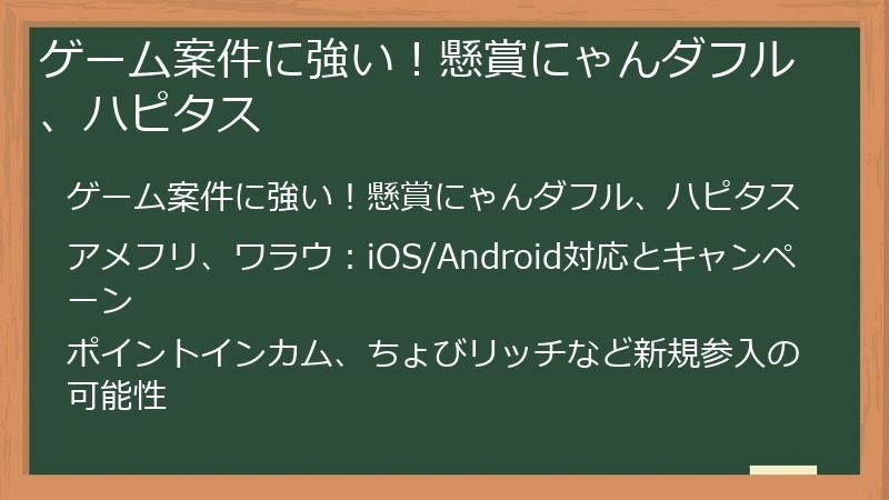 ゲーム案件に強い！懸賞にゃんダフル、ハピタス