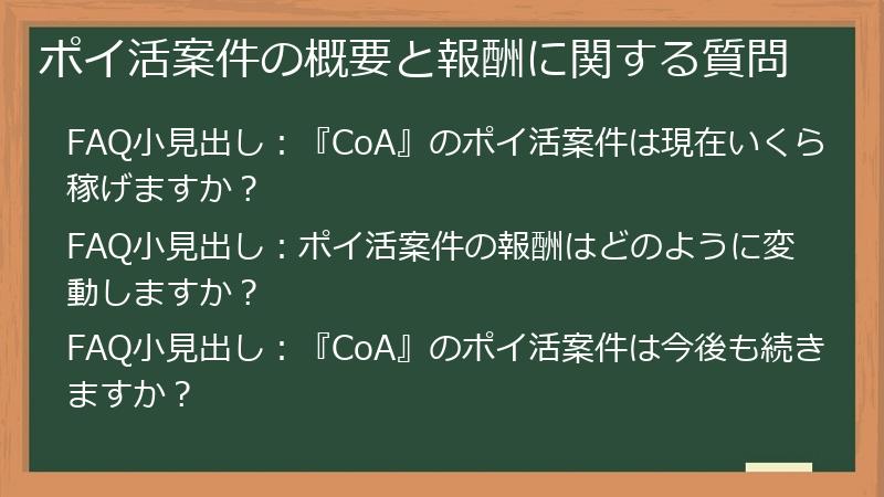 ポイ活案件の概要と報酬に関する質問