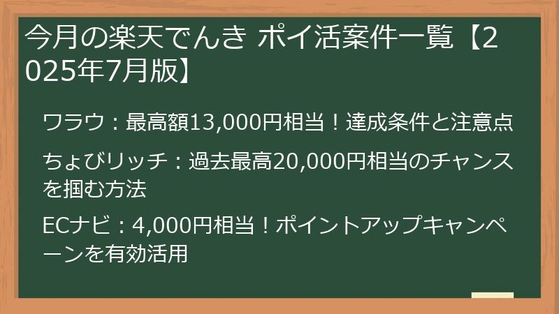 今月の楽天でんき ポイ活案件一覧【2025年7月版】