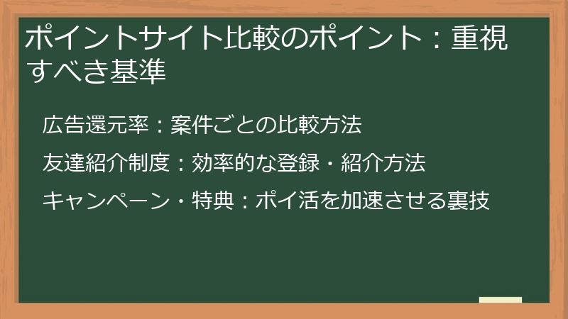 ポイントサイト比較のポイント：重視すべき基準