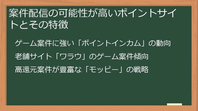 案件配信の可能性が高いポイントサイトとその特徴