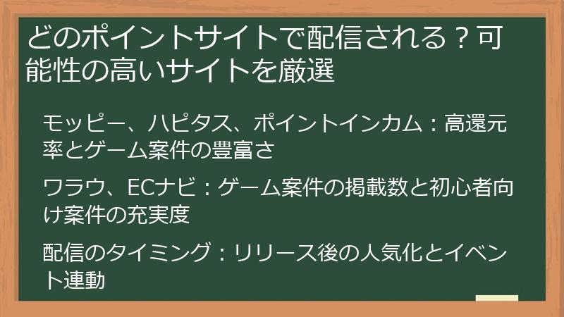 どのポイントサイトで配信される？可能性の高いサイトを厳選