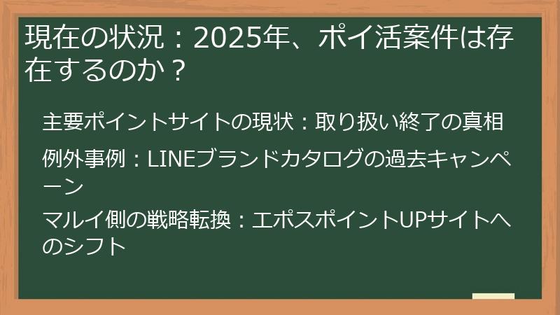 現在の状況：2025年、ポイ活案件は存在するのか？