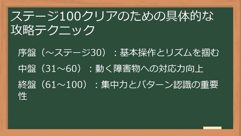 ステージ100クリアのための具体的な攻略テクニック