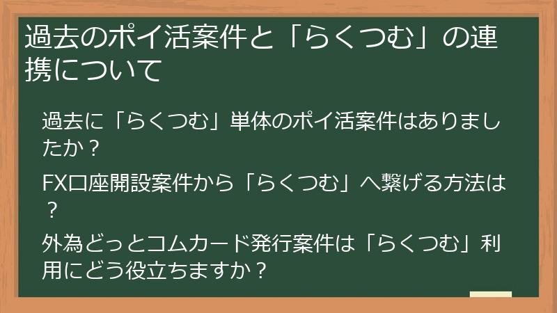 過去のポイ活案件と「らくつむ」の連携について