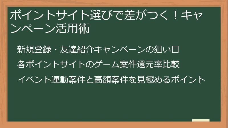 ポイントサイト選びで差がつく!キャンペーン活用術