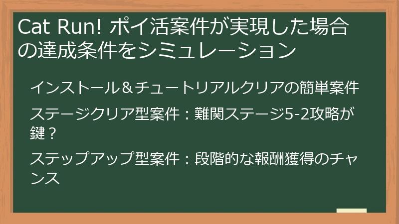 Cat Run! ポイ活案件が実現した場合の達成条件をシミュレーション