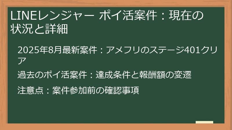 LINEレンジャー ポイ活案件：現在の状況と詳細