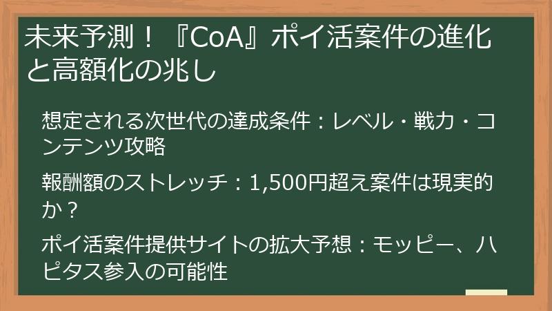未来予測！『CoA』ポイ活案件の進化と高額化の兆し
