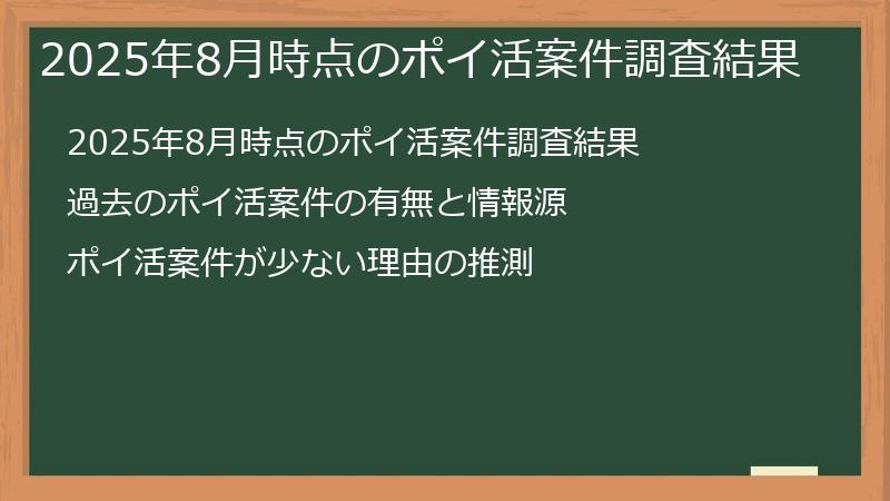 2025年8月時点のポイ活案件調査結果