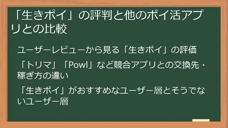 「生きポイ」の評判と他のポイ活アプリとの比較