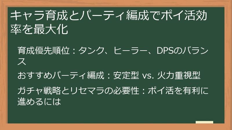 キャラ育成とパーティ編成でポイ活効率を最大化